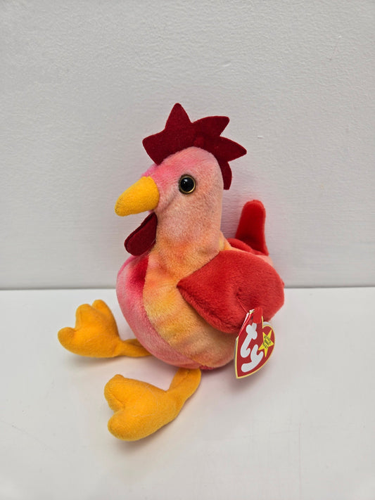 Ty Beanie Baby “Strut” the Rooster with Baldy Tush Tag, Factory Error! (6 inch)