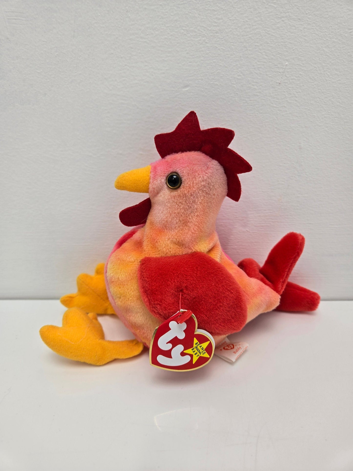 Ty Beanie Baby “Strut” the Rooster with Baldy Tush Tag, Factory Error! (6 inch)