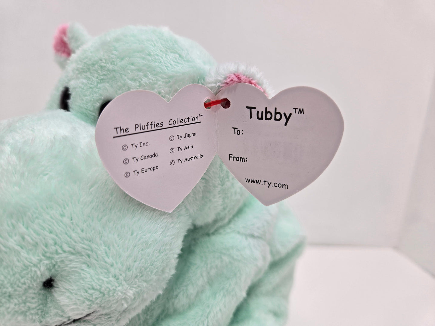 Ty Pluffies Collection “Tubby” the Green and Pink Hippo  - *Rare* (10 inch)