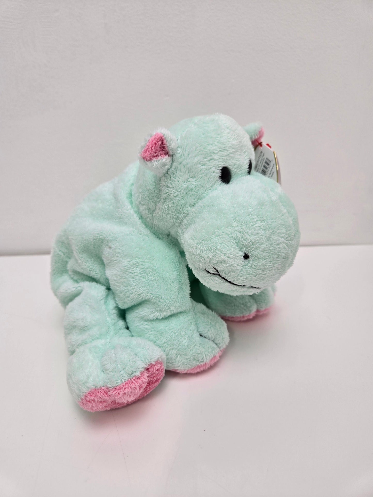 Ty Pluffies Collection “Tubby” the Green and Pink Hippo  - *Rare* (10 inch)