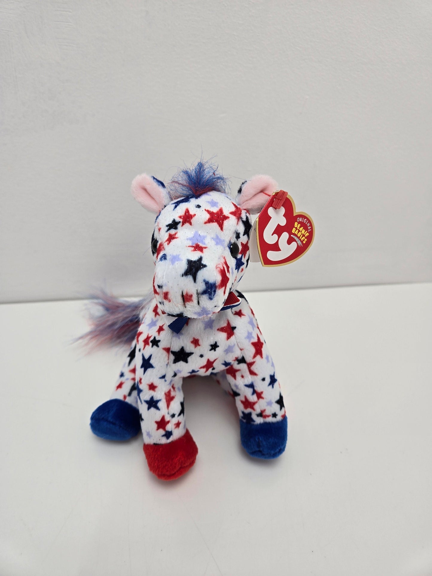 Ty Beanie Baby “Lefty 2004” the Patriotic Donkey with Red, White, and Blue Stars  (6 inch)