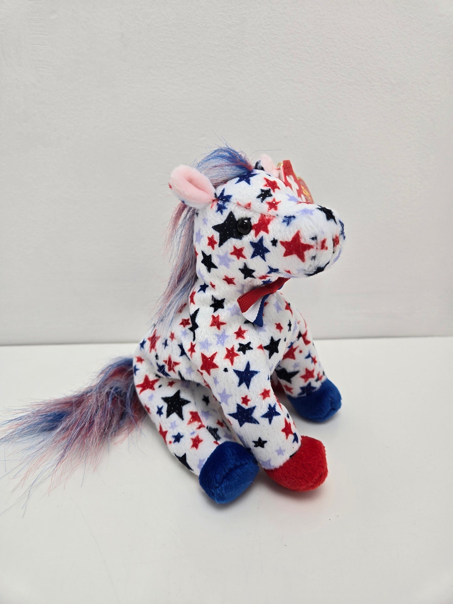 Ty Beanie Baby “Lefty 2004” the Patriotic Donkey with Red, White, and Blue Stars  (6 inch)