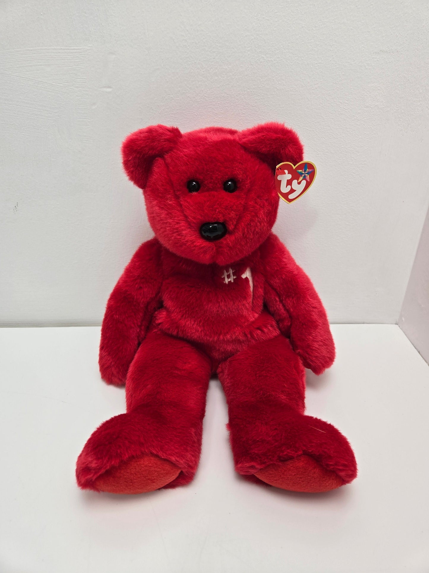 Ty Beanie Buddy “#1 Bear” the Red Bear  (14 inch)