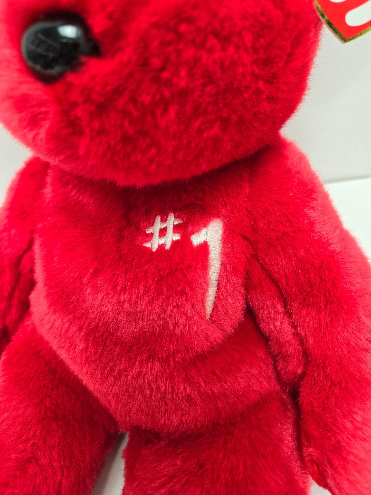 Ty Beanie Buddy “#1 Bear” the Red Bear  (14 inch)