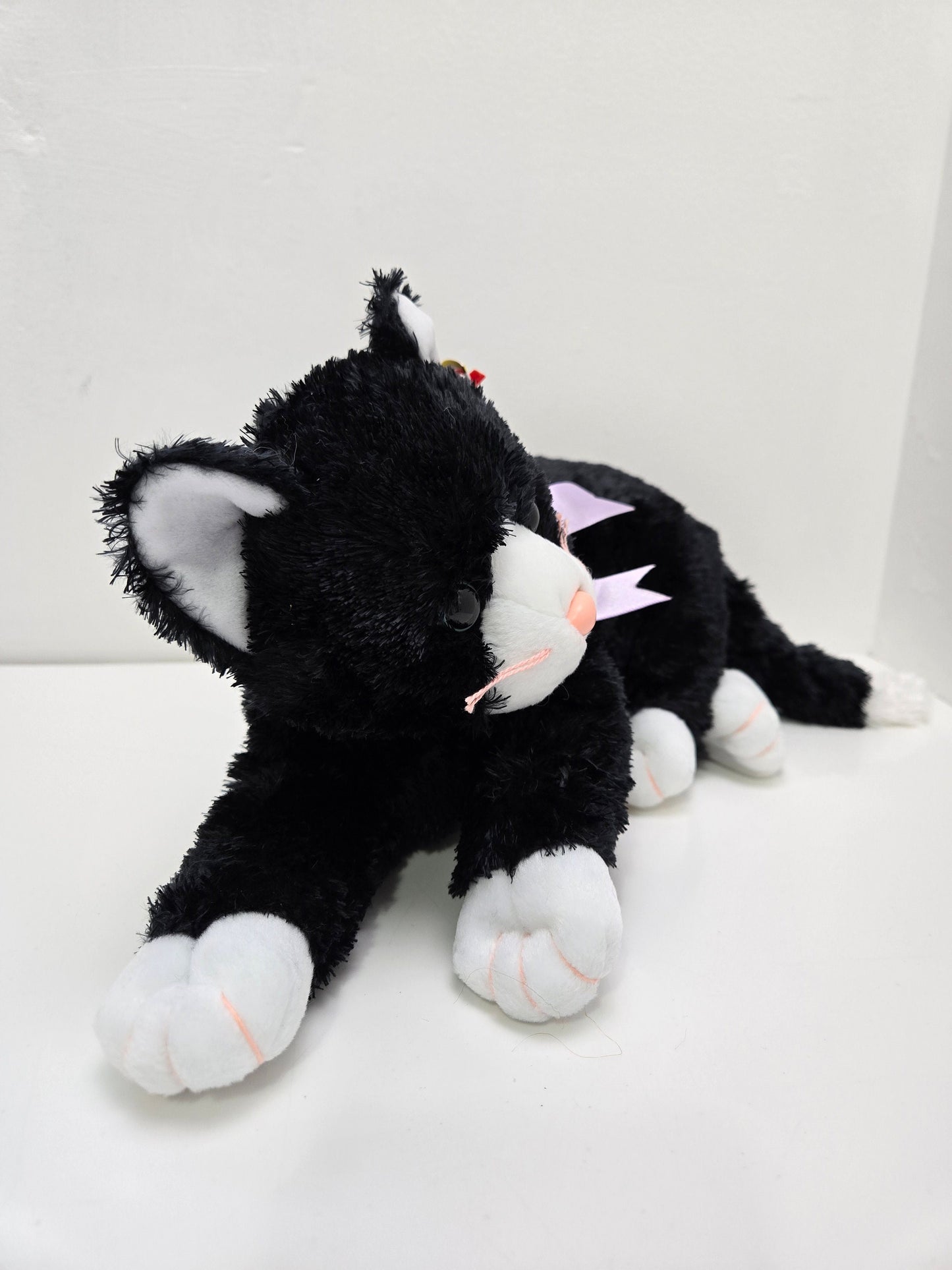 Ty Beanie Buddy “Booties” the Black and White Cat with Purple Bow (13 inch)