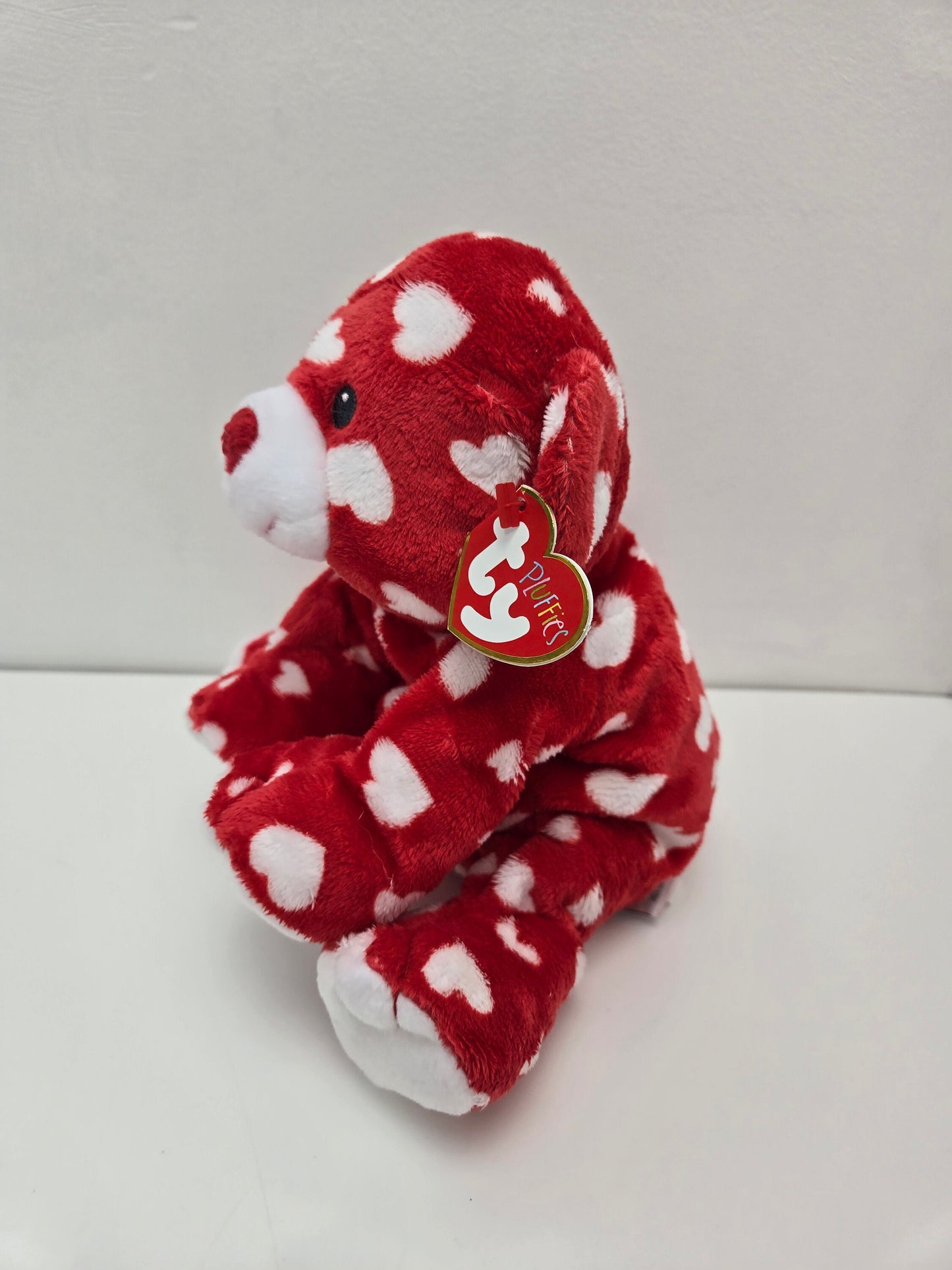 Ty Pluffies Collection “Dreamly” the Red Bear with White Hearts (8 inch)