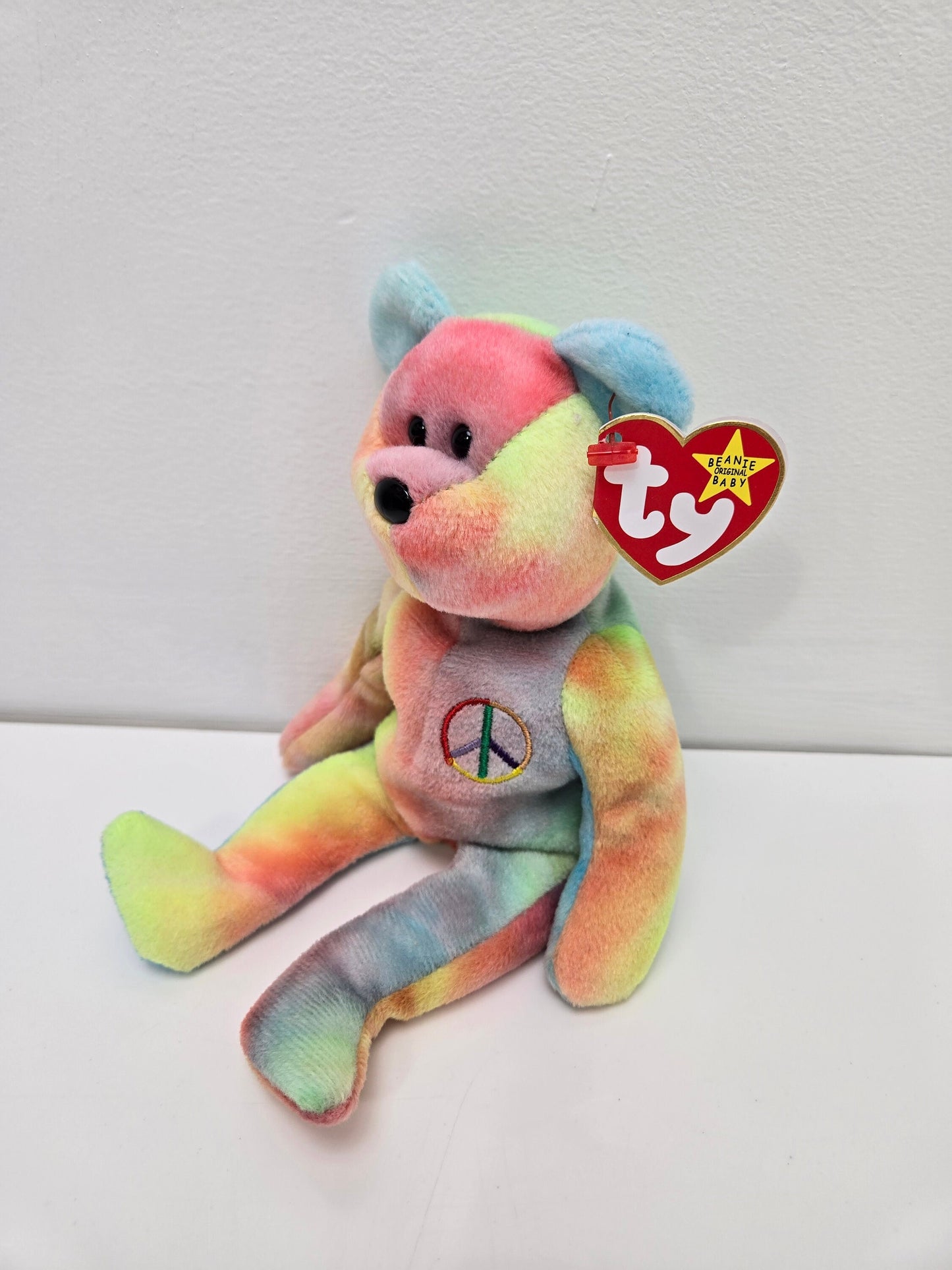 Ty Beanie Baby Peace the Tie-Dye Bear - Made in Indonesia! *Rare!* (8.5 inch)