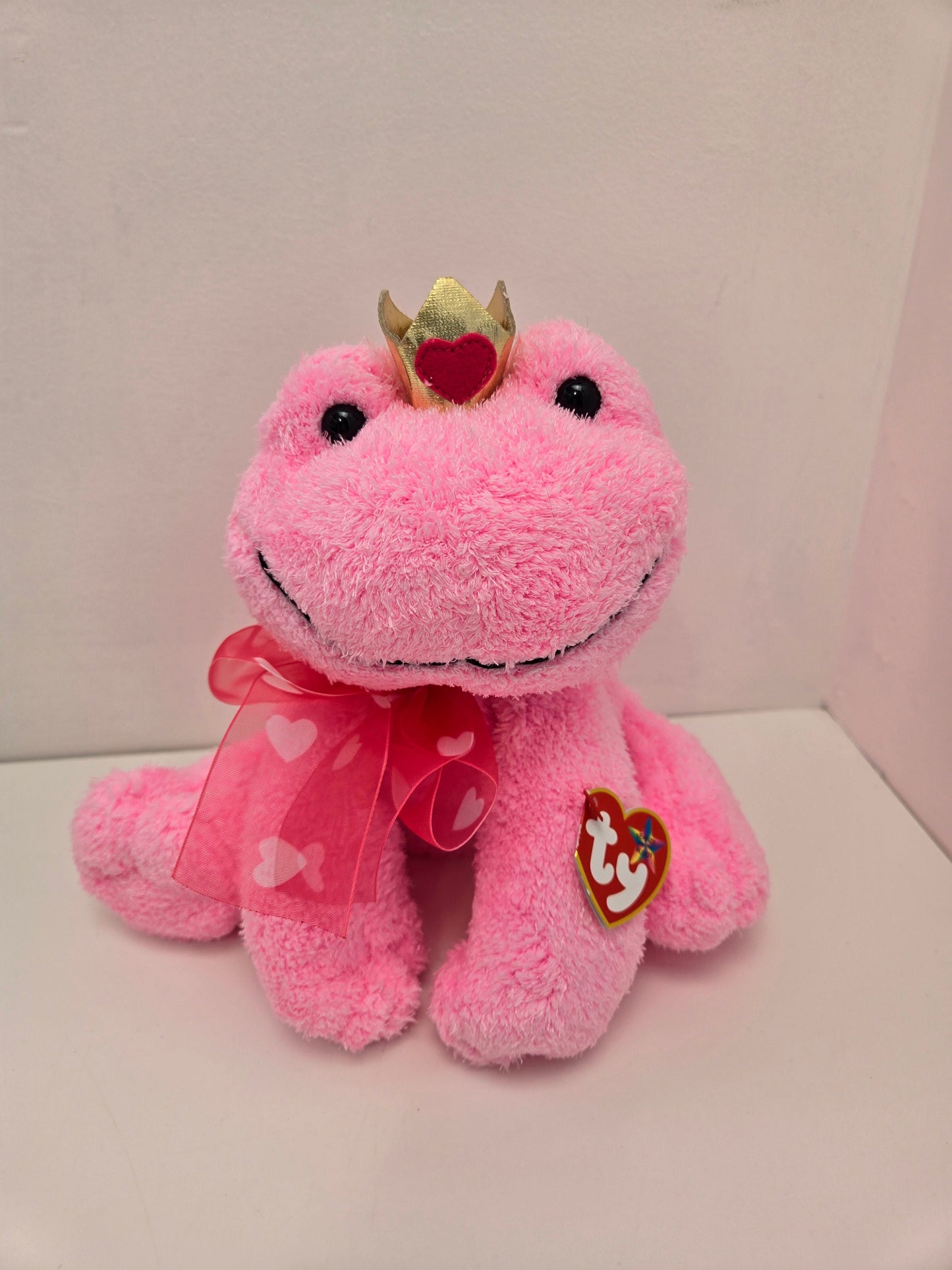 Ty Beanie Buddy “Kissable” the Pink Frog with Gold Crown *Rare* (10 inch)