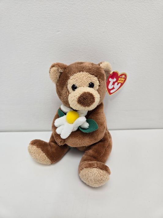 Ty Beanie Baby “Bloomfield” the Bear Holding White Flower (6 inch)