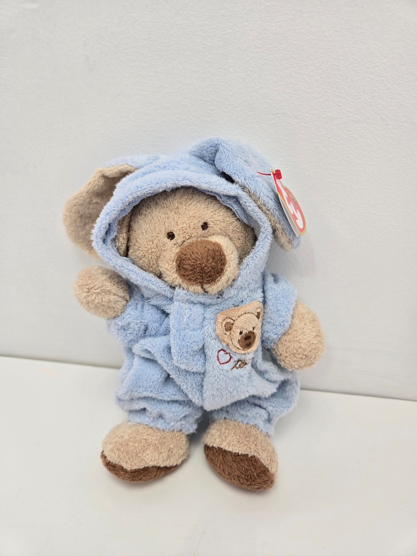 Ty Baby Line “Love to Baby” the Bear with Bunny Ear Blue Pajamas - Removable - *Smaller Version* (7 inch)