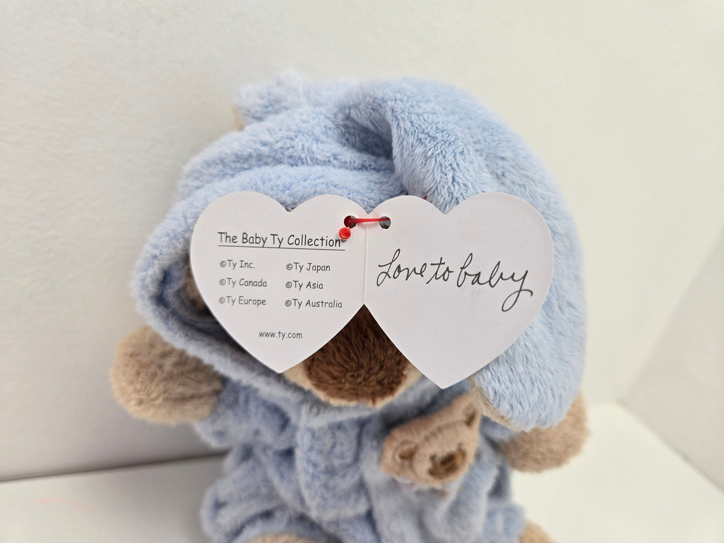 Ty Baby Line “Love to Baby” the Bear with Bunny Ear Blue Pajamas - Removable - *Smaller Version* (7 inch)