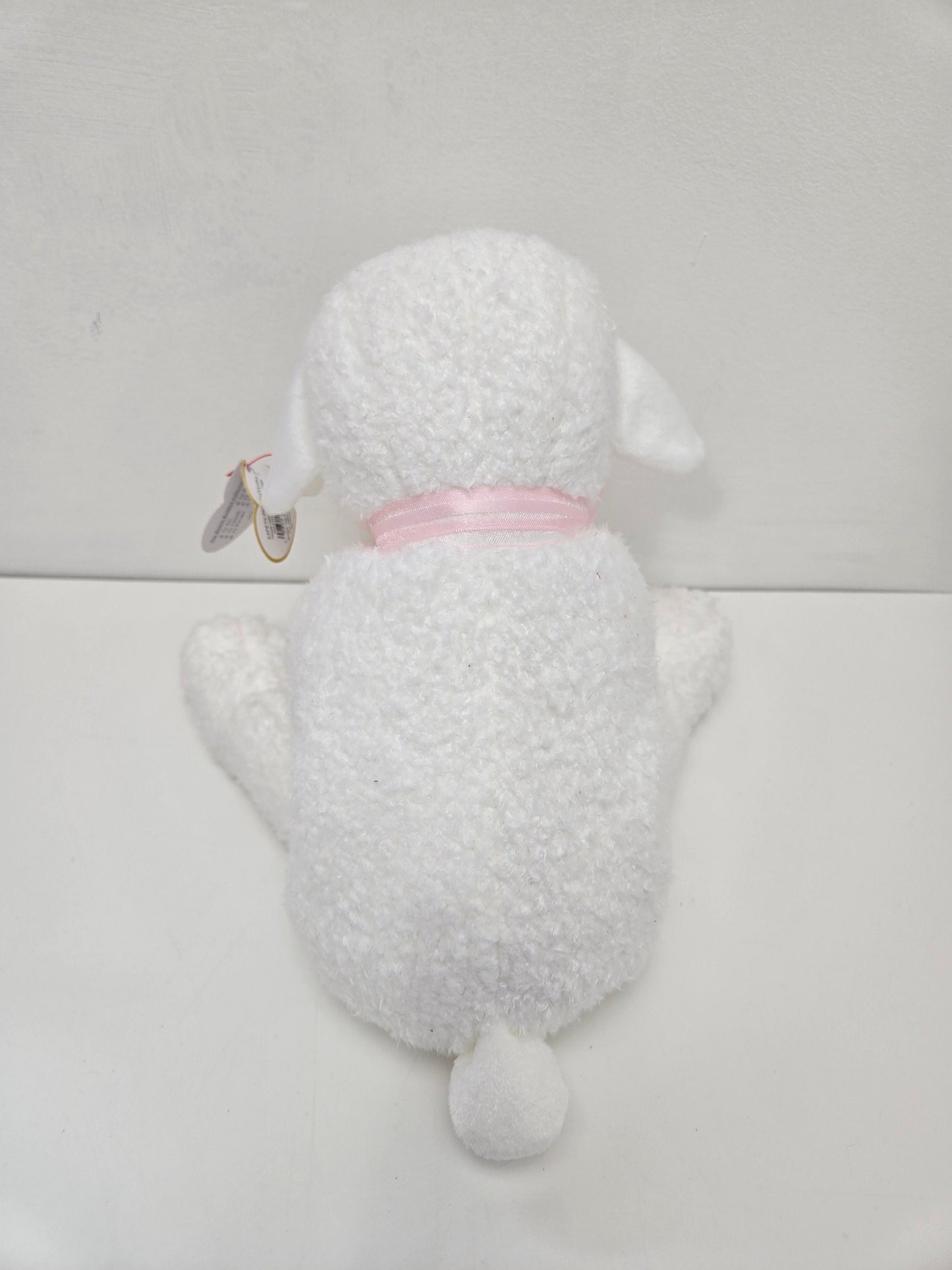 Ty Beanie Buddy “Lullaby” the Adorable White Lamb with Pink Bow *Rare* (12 inch)