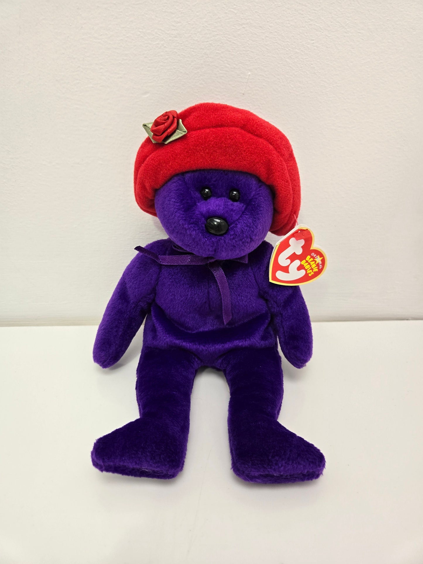 Ty Beanie Baby “Ruby” the Purple Bear with Red Hat! (8.5 inch)