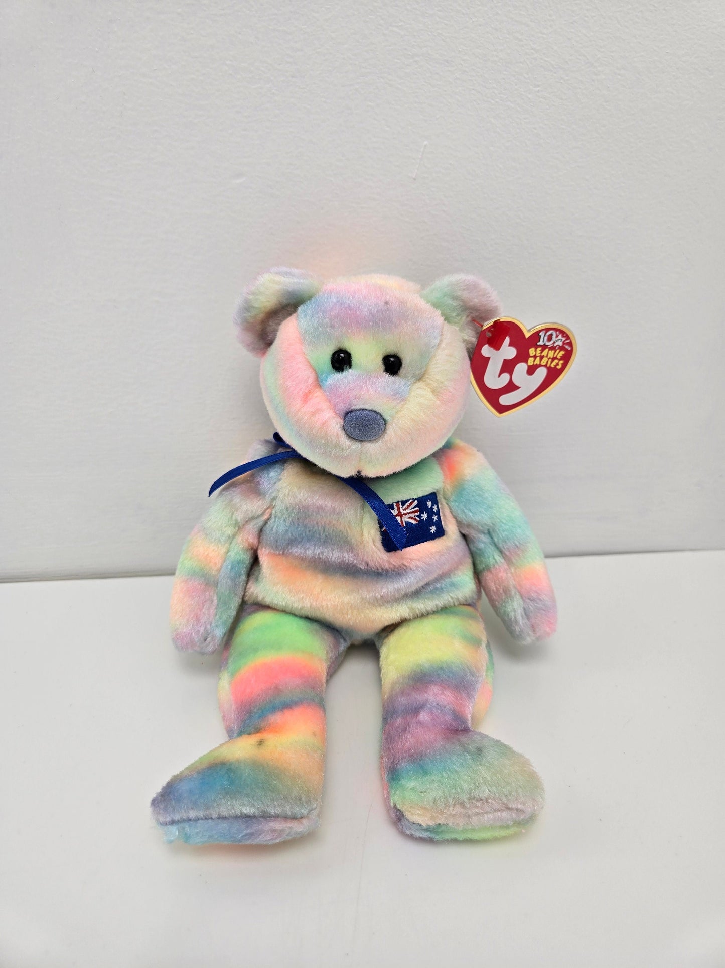 Ty Beanie Baby “Aussiebear” the Australian Exclusive Tie-Dye Bear - One of 6 in the Asia Pacific Set (8.5 inch)