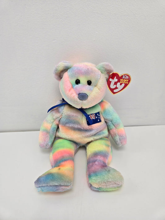 Ty Beanie Baby “Aussiebear” the Australian Exclusive Tie-Dye Bear - One of 6 in the Asia Pacific Set (8.5 inch)