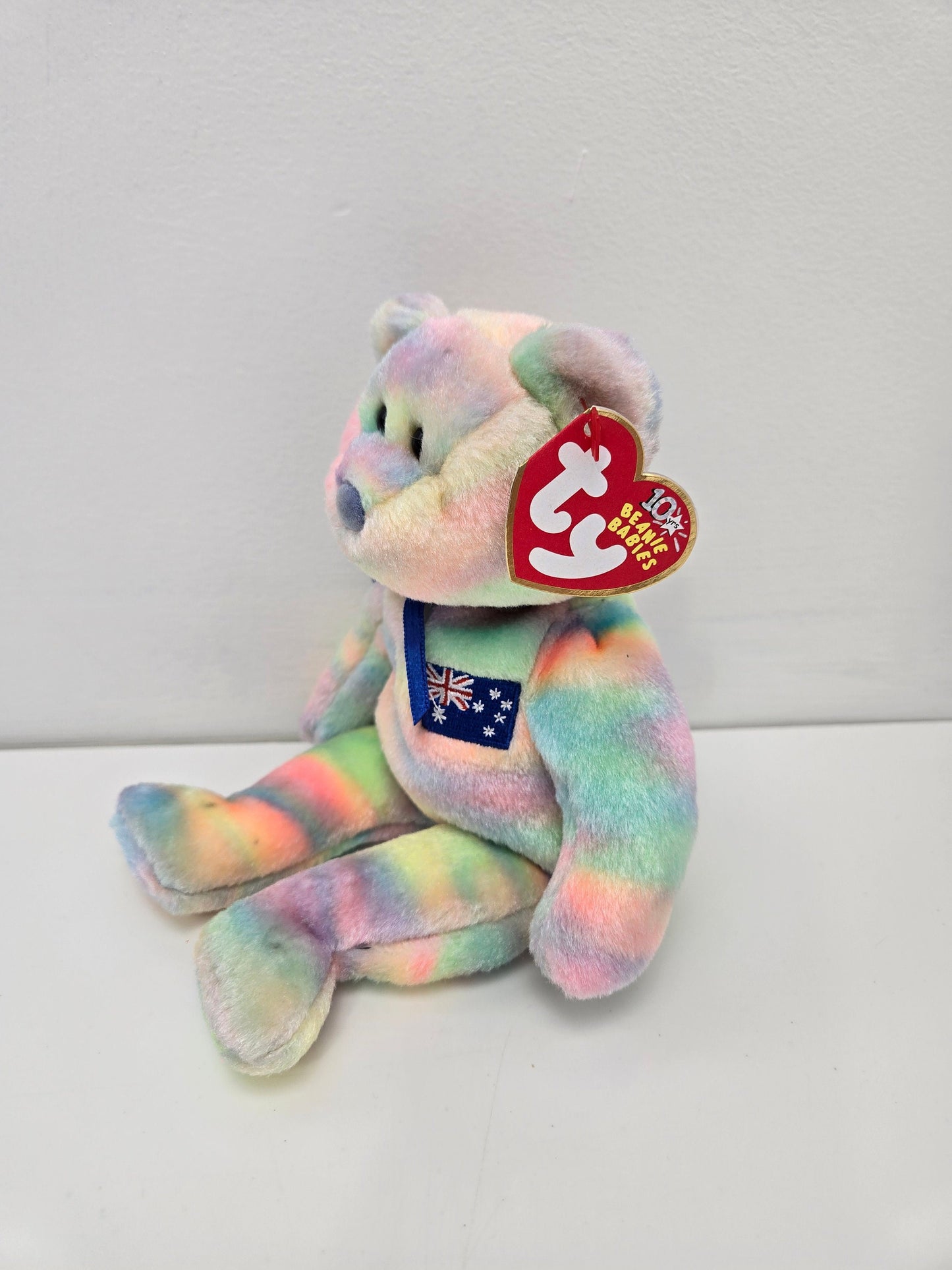 Ty Beanie Baby “Aussiebear” the Australian Exclusive Tie-Dye Bear - One of 6 in the Asia Pacific Set (8.5 inch)