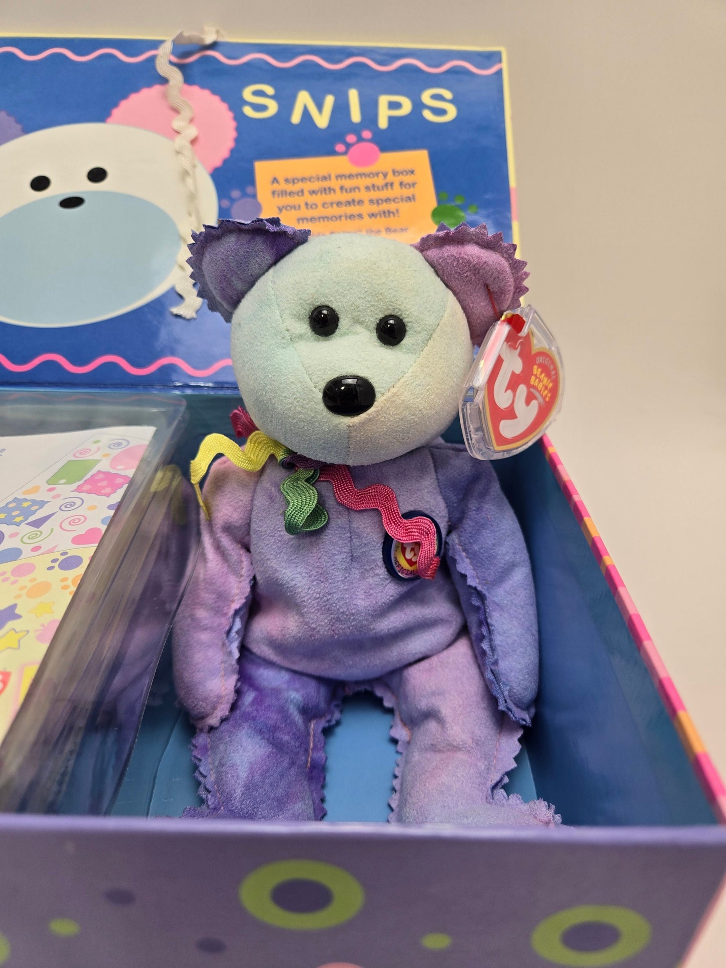 Ty Beanie Baby “Snips” the Bear with Memory Box and Extras!