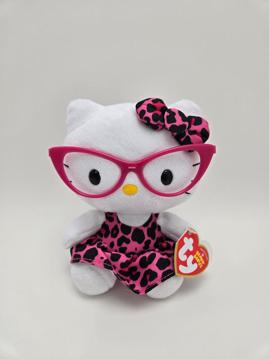 Ty Beanie Baby Vintage “Hello Kitty” wearing Pink Glasses and Pink Leopard Dress (6 inch)