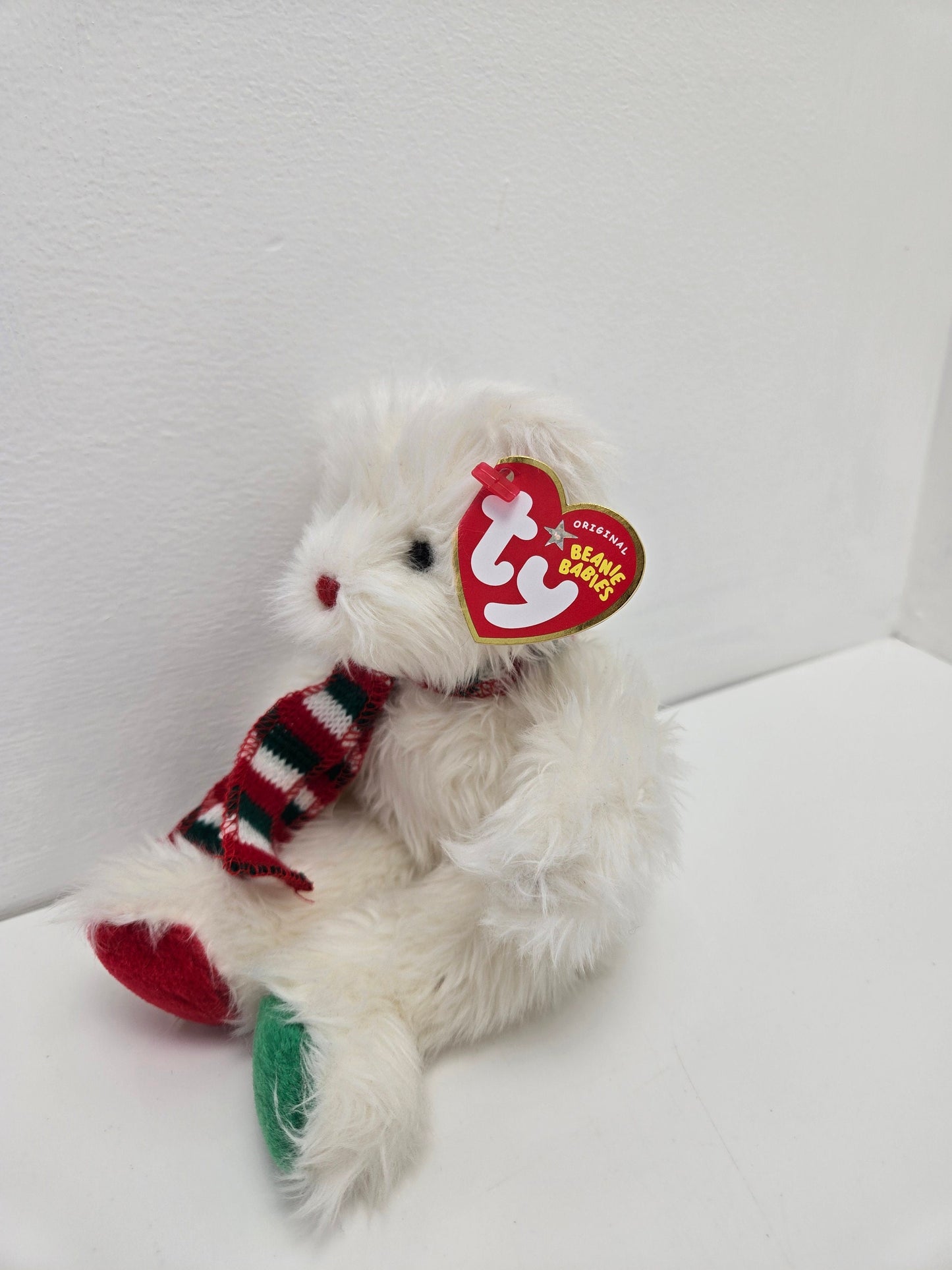 Ty Beanie Baby “Muffler” the White Bear wearing scarf - Ty Store Exclusive (8 inch)