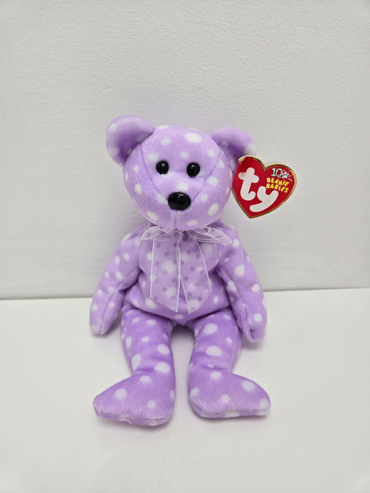 Ty Beanie Baby “Toast” the Purple Polka Dot Bear - Show Exclusive (8.5 inch)