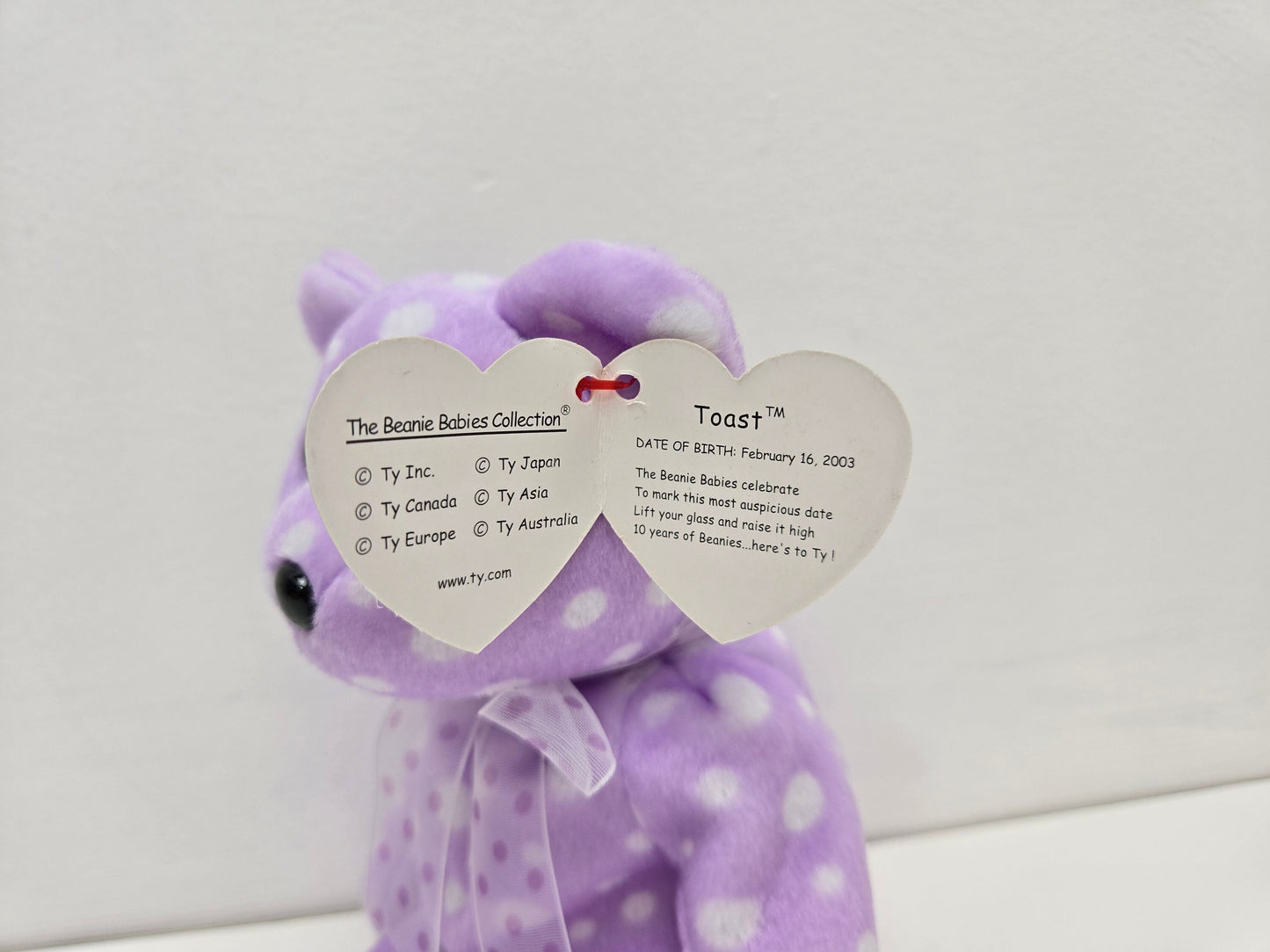 Ty Beanie Baby “Toast” the Purple Polka Dot Bear - Show Exclusive (8.5 inch)