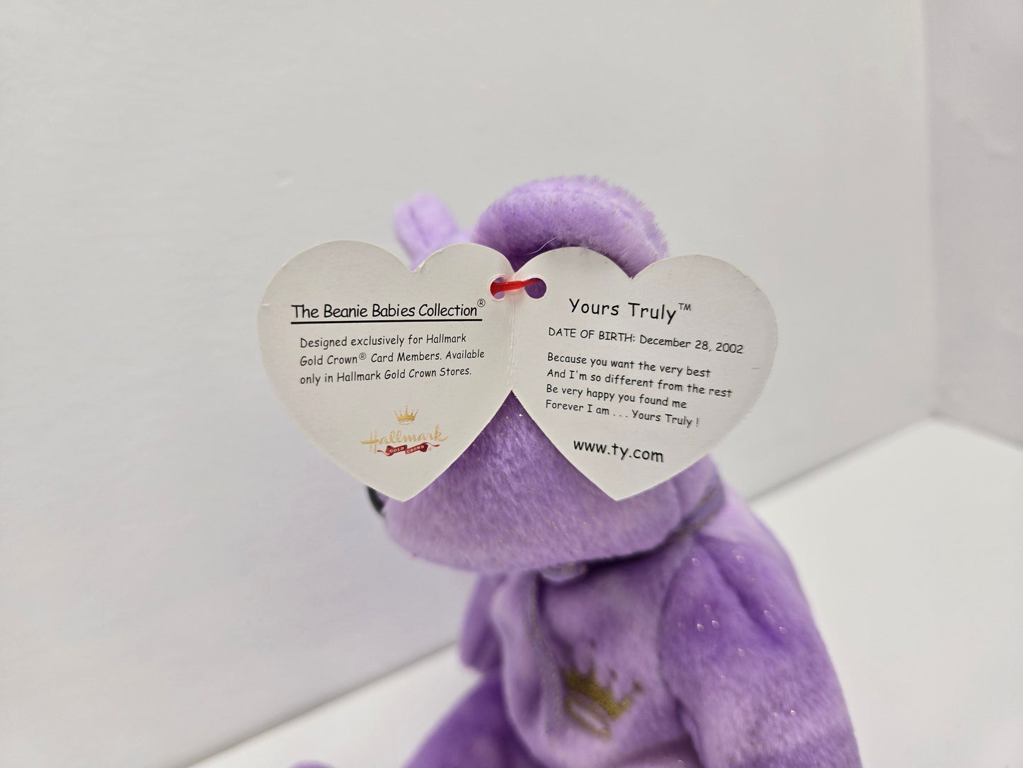 Ty Beanie Baby “Yours Truly” the Purple Bear - Hallmark Gold Crown Exclusive (8.5 inch)