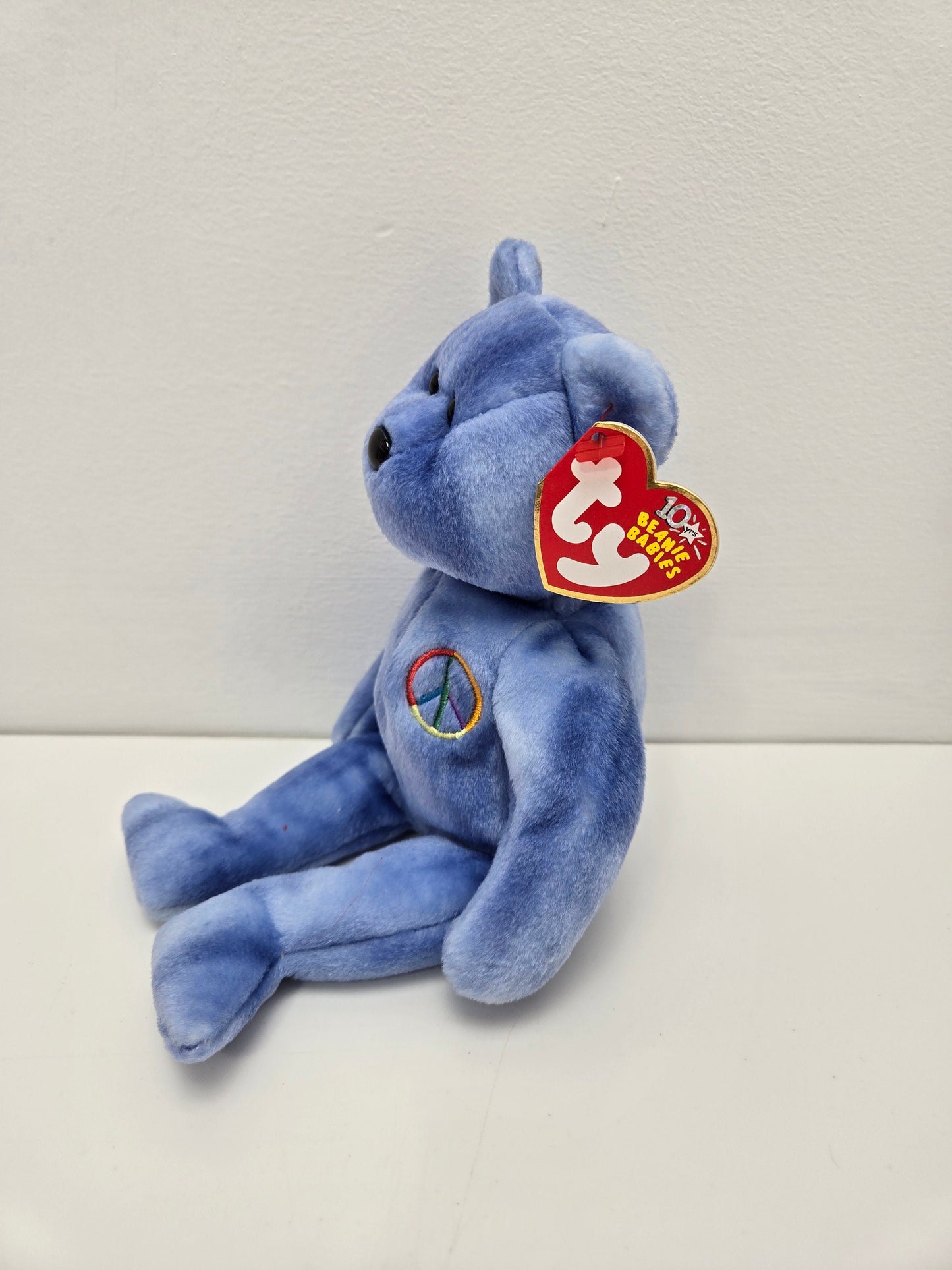 Ty Beanie Baby “Peace” the Blue Bear - Non Coloured Peace Sign! (8.5 inch)