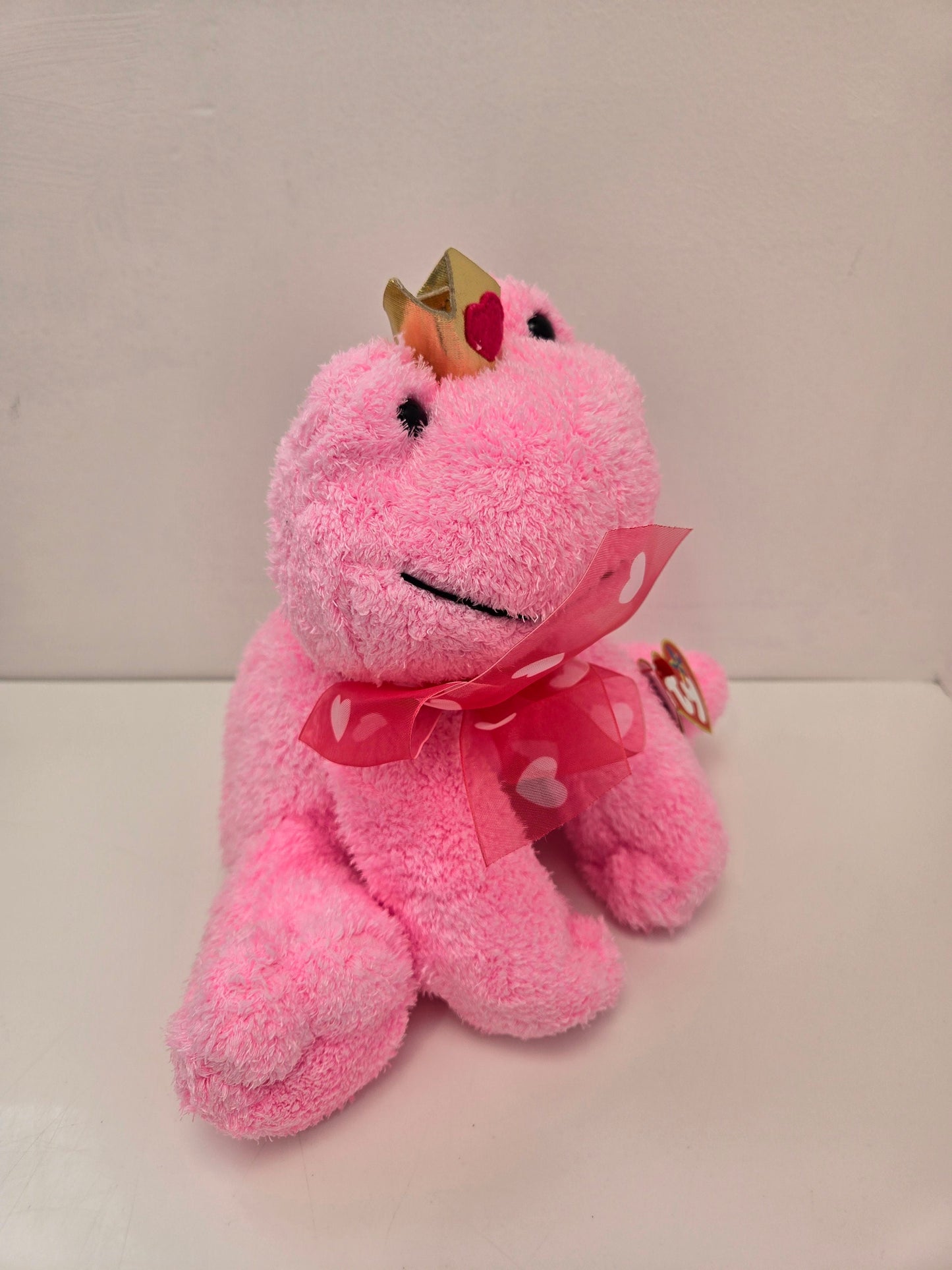 Ty Beanie Buddy “Kissable” the Pink Frog with Gold Crown *Rare* (10 inch)