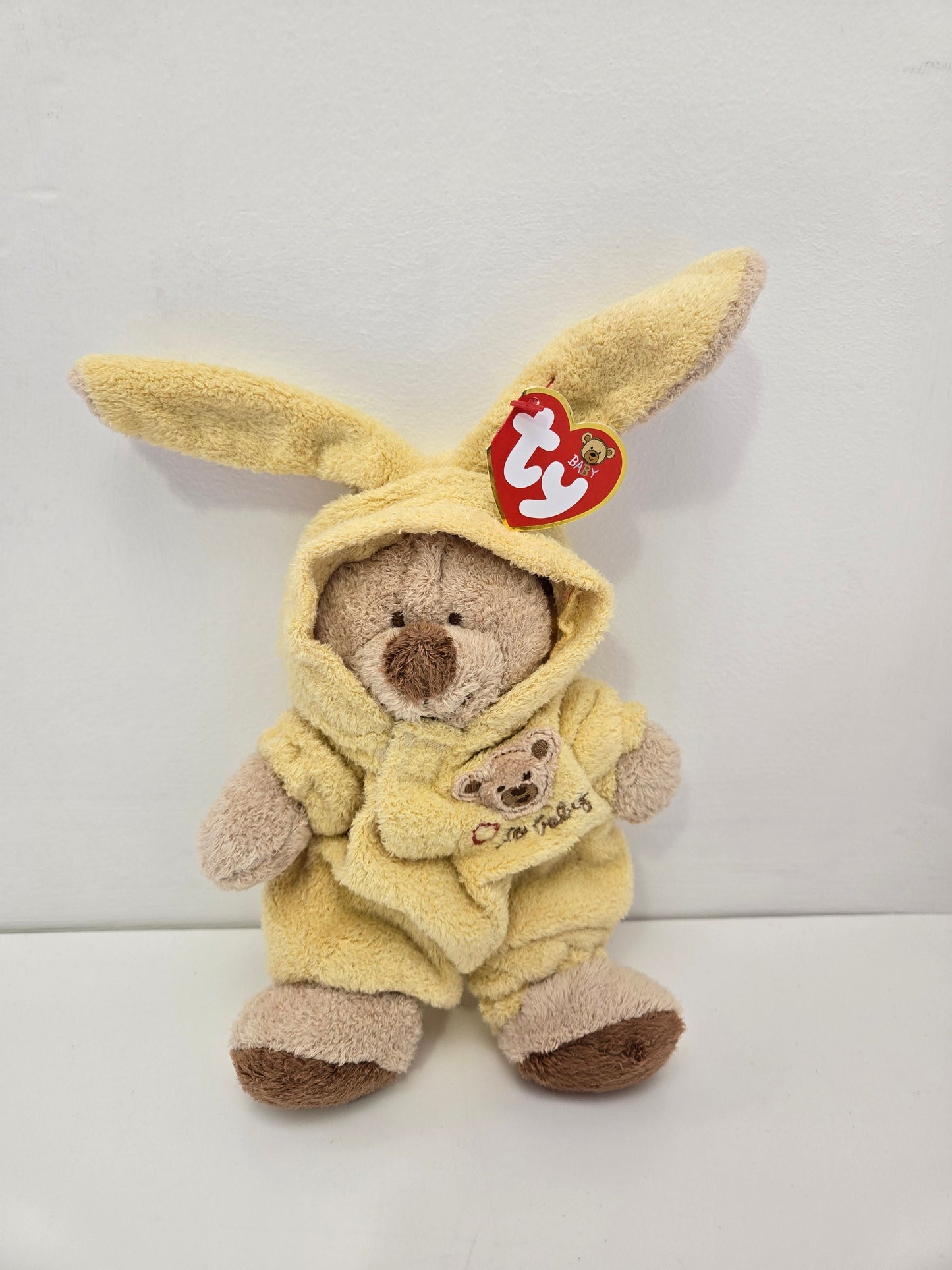 Ty Baby Line “Love to Baby” the Bear with Bunny Ear Yellow Pajamas - Removable - *Smaller Version* (7 inch)