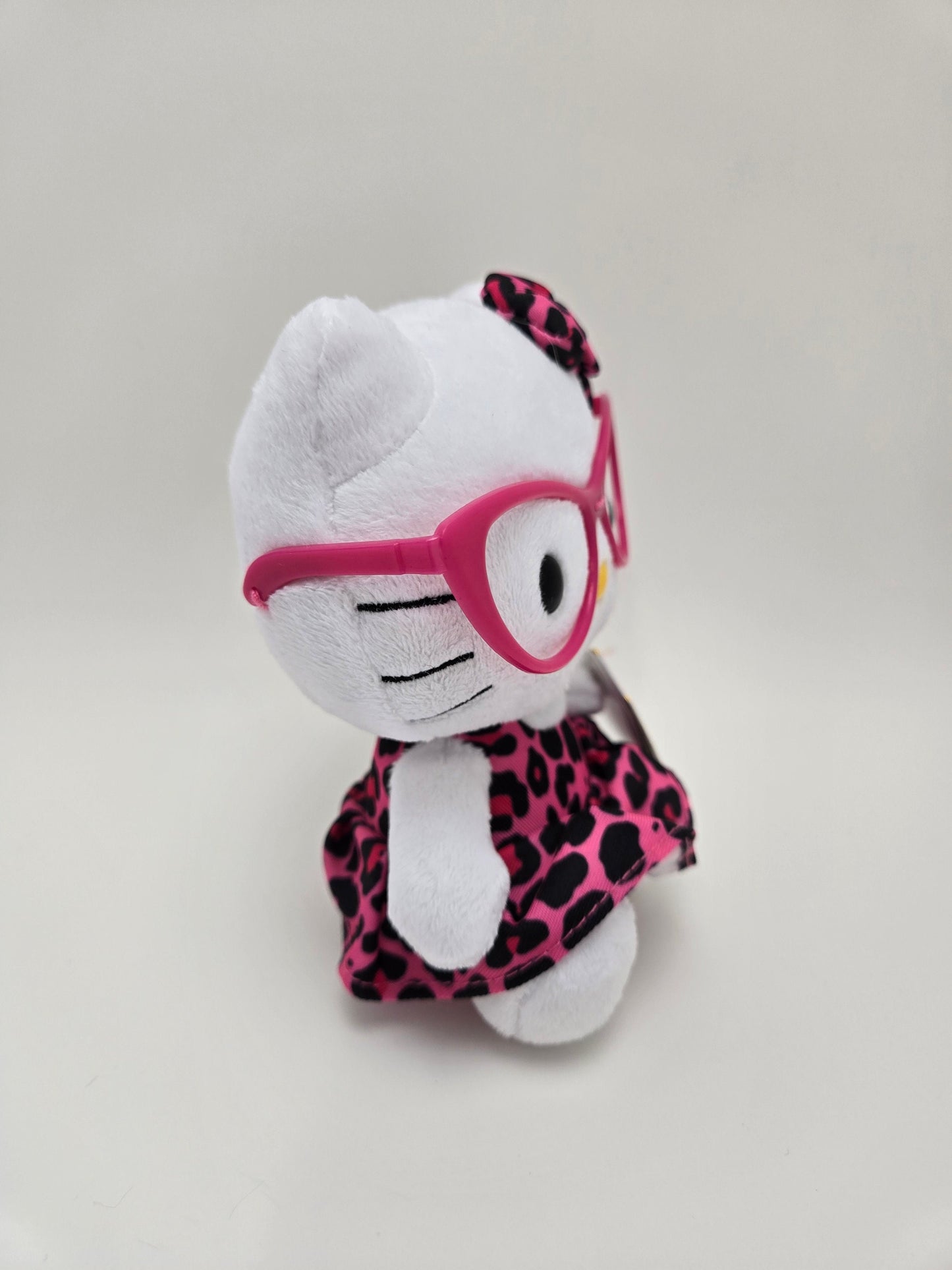 Ty Beanie Baby Vintage “Hello Kitty” wearing Pink Glasses and Pink Leopard Dress (6 inch)