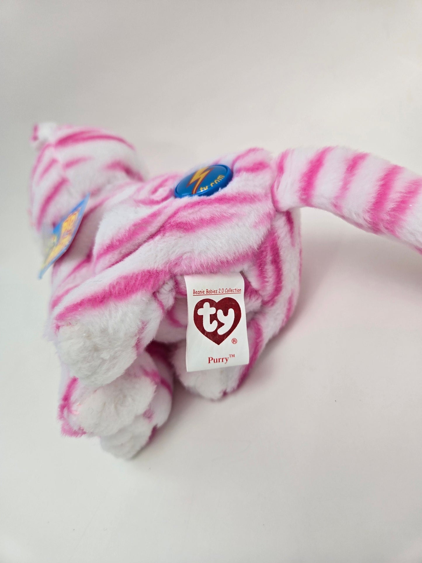 TY Beanie Baby “Purry” the Pink and White Striped Cat Plush (6 inch)