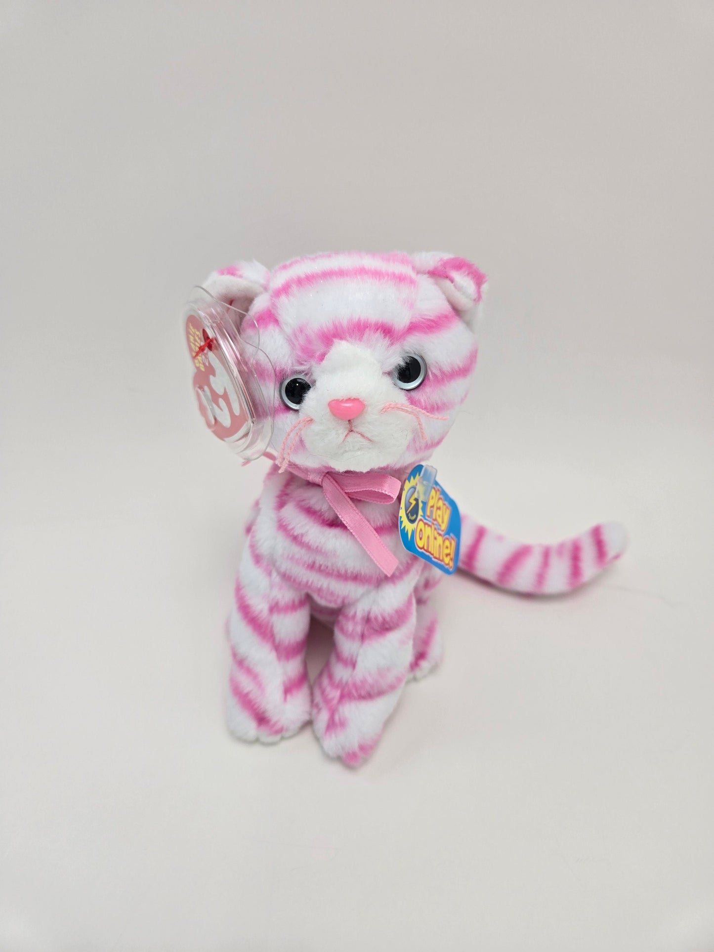 TY Beanie Baby “Purry” the Pink and White Striped Cat Plush (6 inch)