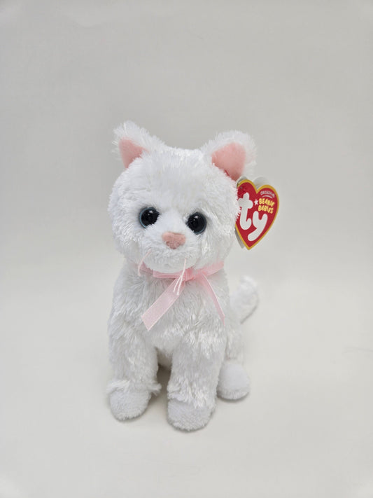 Ty Beanie Baby “Sugar”the White Cat  wearing a Pink Bow *Rare* (5.5 inch)