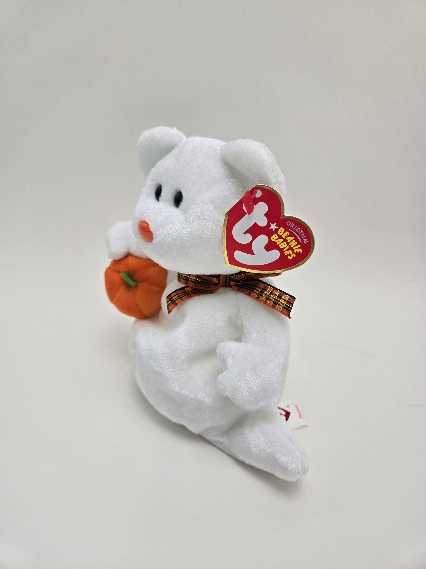 Ty Beanie Baby “Phantom” the Ghost Bear with Pumpkin Borders Exclusive (7 inch)