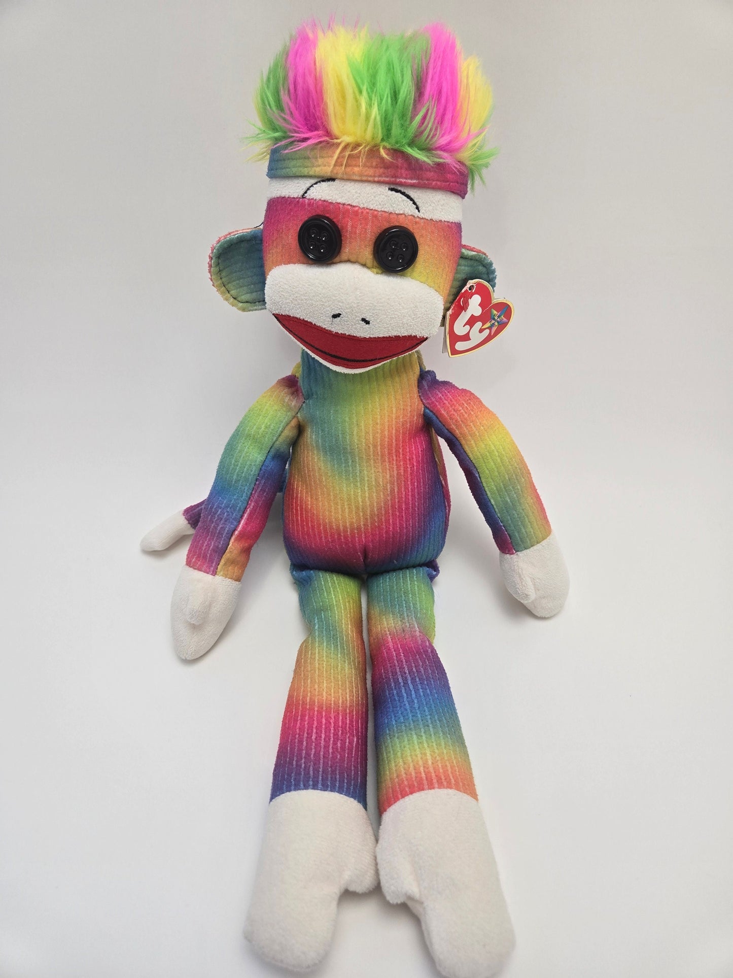 Ty Beanie Buddy “Rainbow Sock Monkey” the Adorable Sock Monkey Non Mint Tag *Rare* (12  inch)