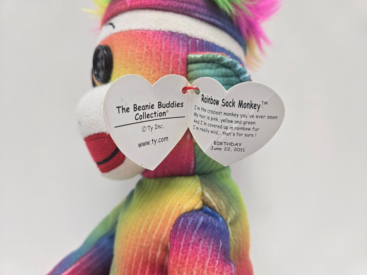 Ty Beanie Buddy “Rainbow Sock Monkey” the Adorable Sock Monkey Non Mint Tag *Rare* (12  inch)