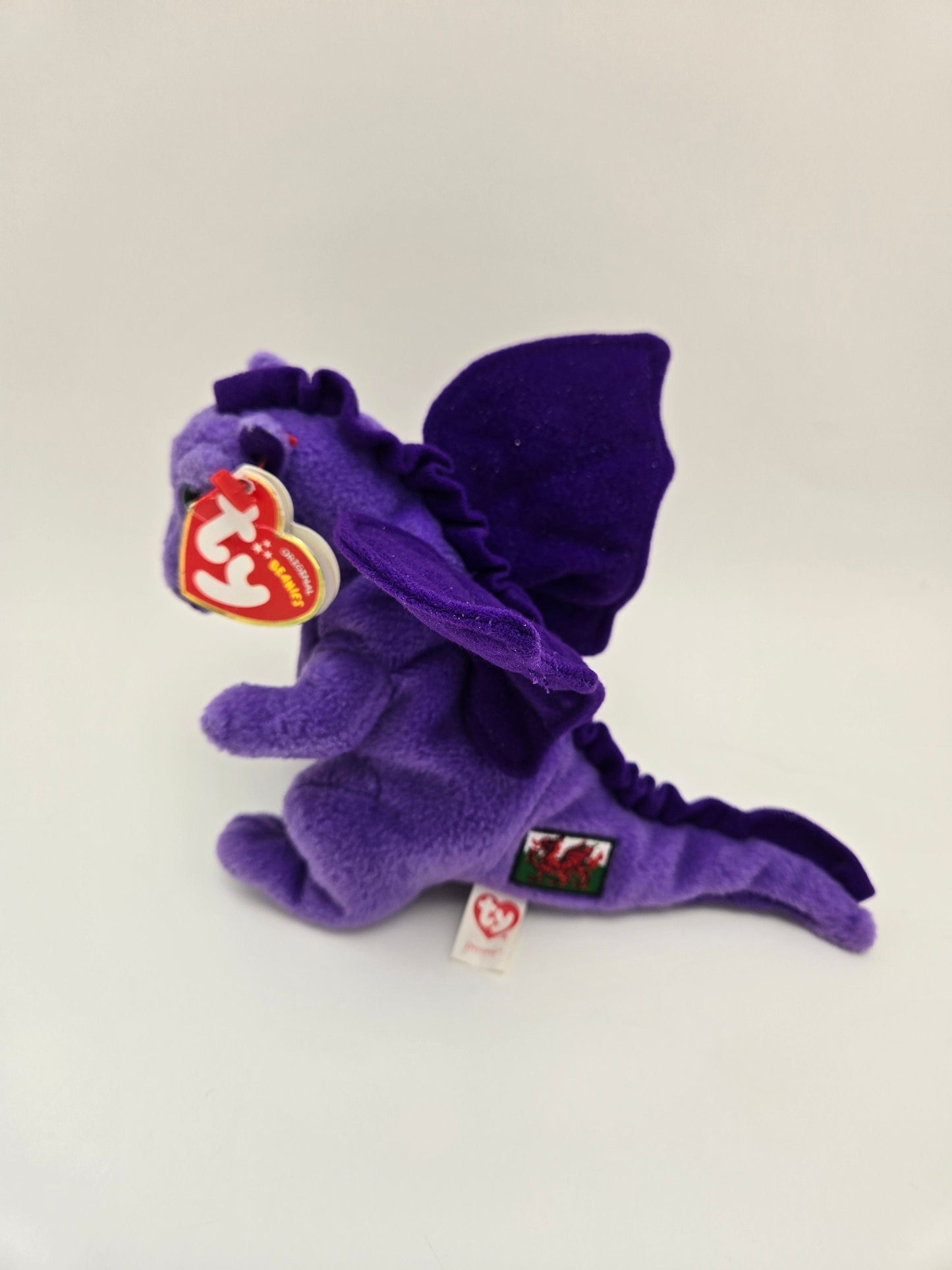 TY Beanie Baby “Dwynwen” the Purple Dragon - UK Exclusive - Creased Hang Tag *Rare* (8 inch)