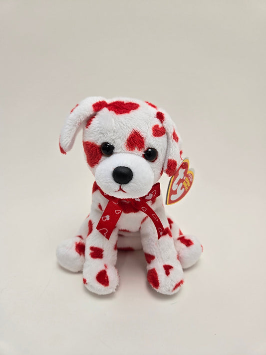 Ty Beanie Baby “Lovely” the White Dog Covered in Red Hearts (6 inch)