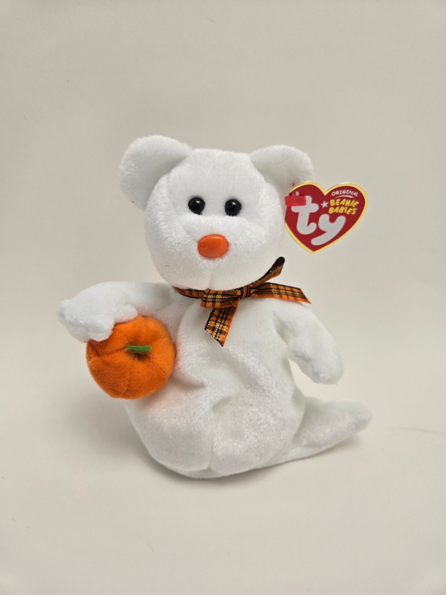 Ty Beanie Baby “Phantom” the Ghost Bear with Pumpkin Borders Exclusive (7 inch)