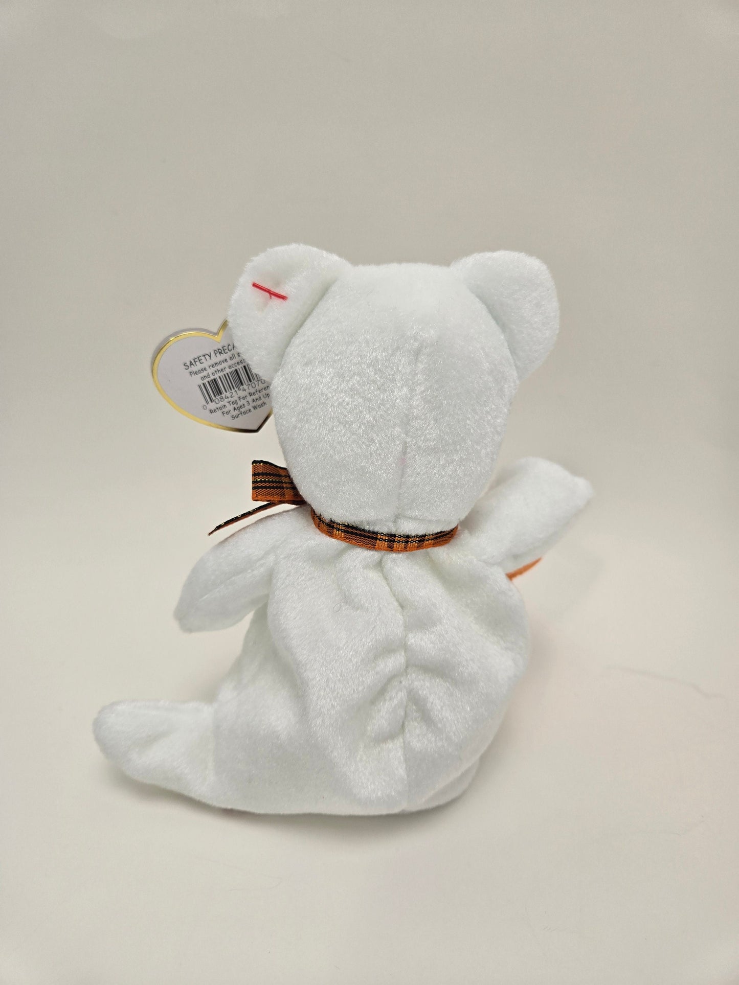 Ty Beanie Baby “Phantom” the Ghost Bear with Pumpkin Borders Exclusive (7 inch)