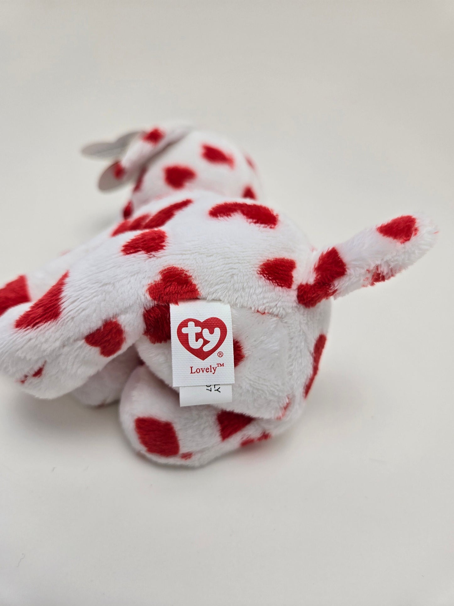 Ty Beanie Baby “Lovely” the White Dog Covered in Red Hearts (6 inch)