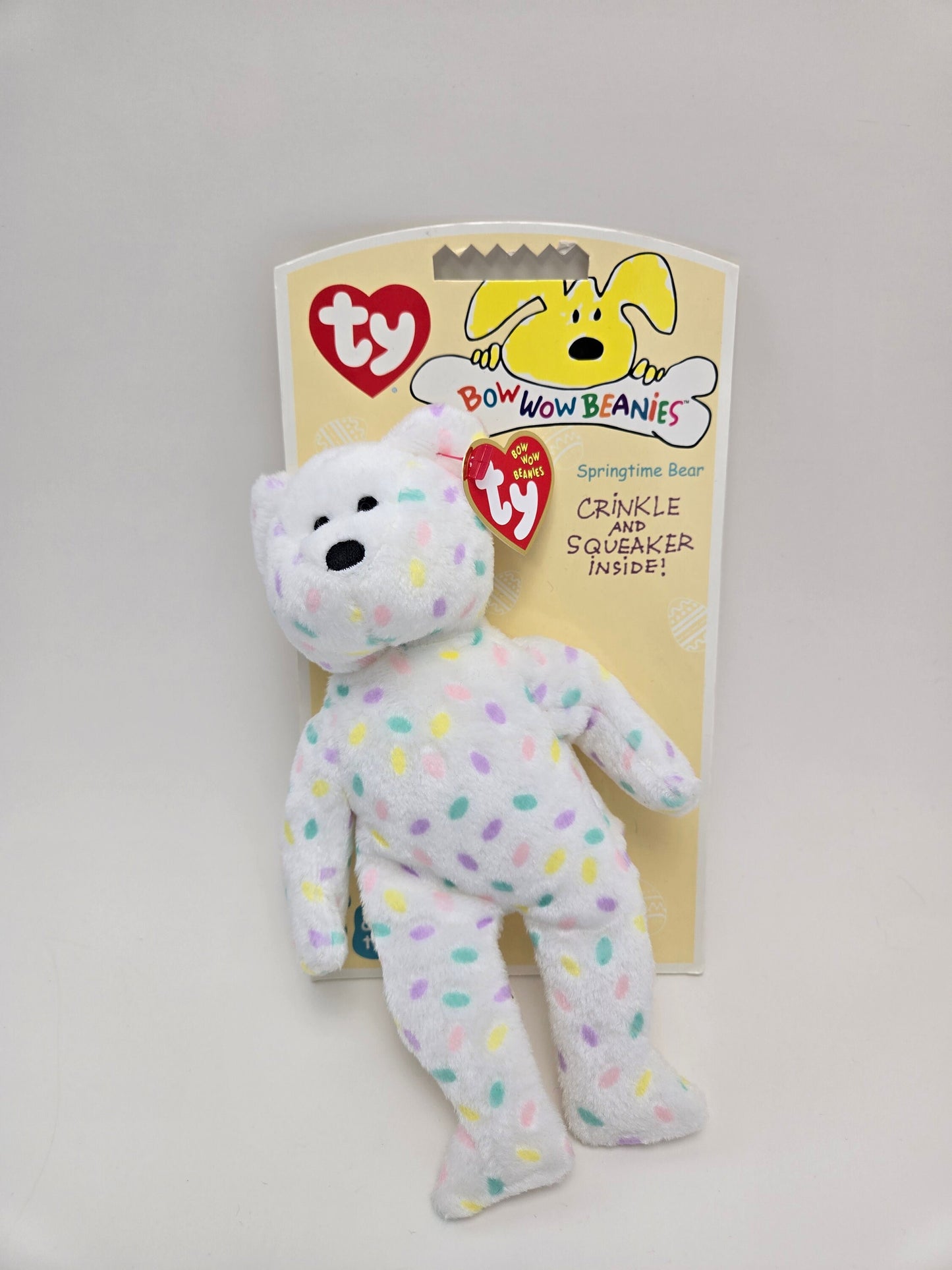 Ty Bow Wow Beanie Springtime Bear - Designed as a Dog Toy, Turned into a Collectors Item! (5 inch)