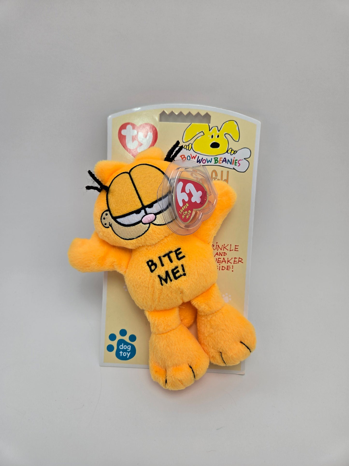 Ty Bow Wow Beanie Garfield Bite Me - Designed as a Dog Toy, Turned into a Collectors Item! (5 inch)