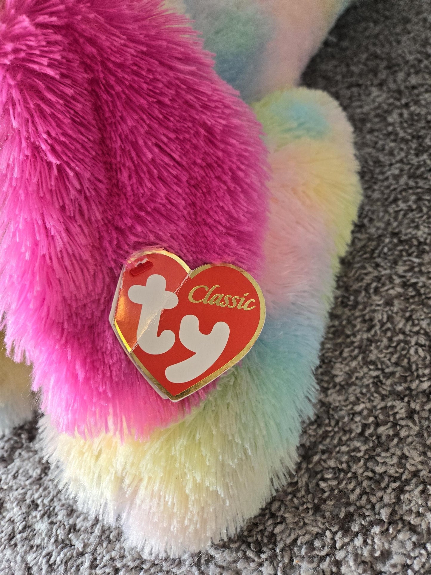 Ty Classics “Yodel” the St. Bernard Dog Plush - Rainbow Version with Non Mint Tag and Non Mint Eyes (Extra Large Huge Size 33 inch!!) Rare!