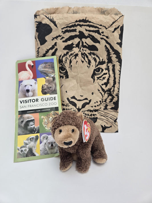 TY Beanie Baby “Monarch” the Grizzly Bear - San Francisco Zoo Exclusive with Original Zoo Guide and Bag! Rare! (5.5 inch)