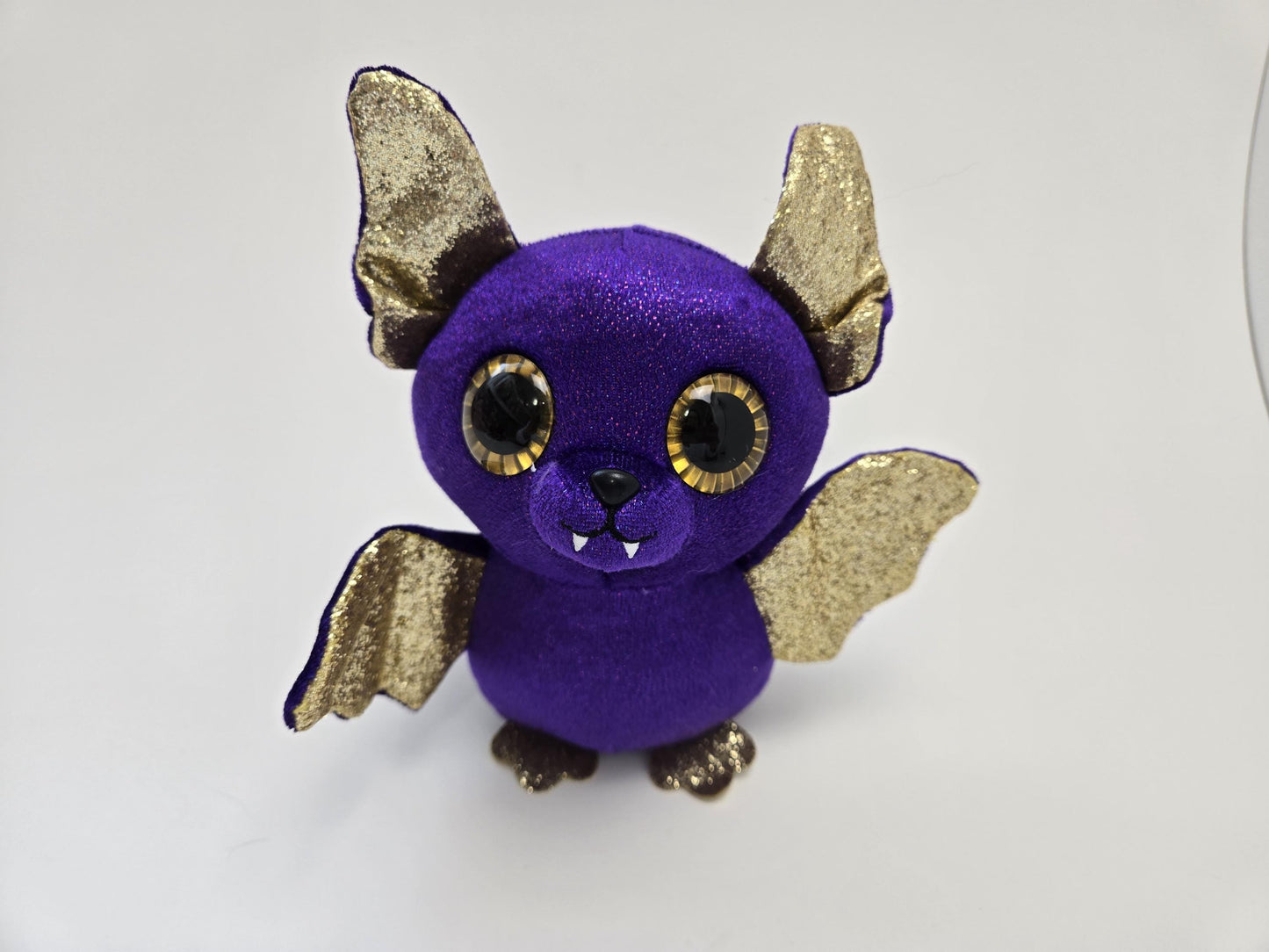 Ty Beanie Boo “Count” the Purple Bat with Gold Wings, Eyes, and Ears - No Hang Tag (6 inch)