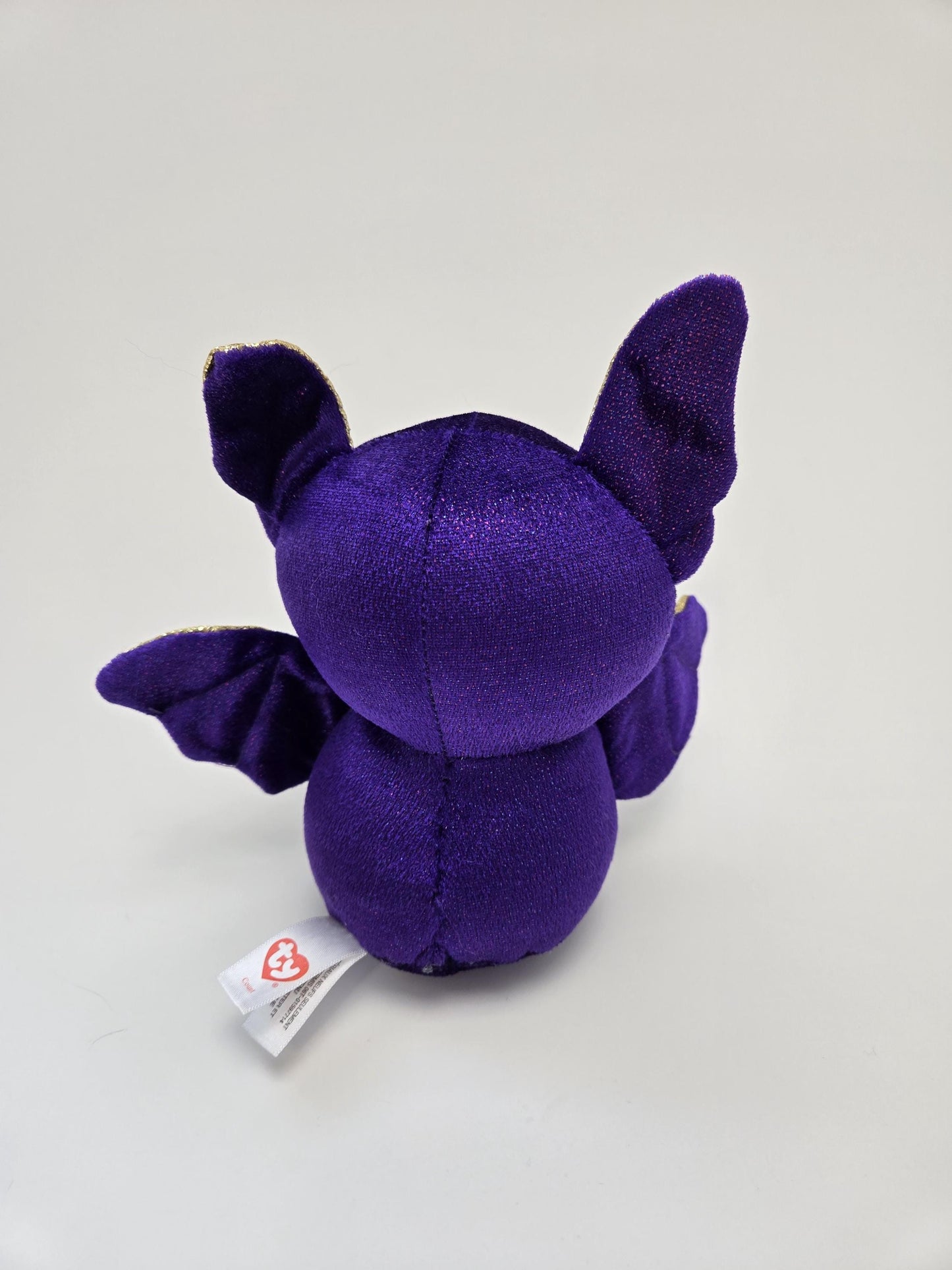 Ty Beanie Boo “Count” the Purple Bat with Gold Wings, Eyes, and Ears - No Hang Tag (6 inch)