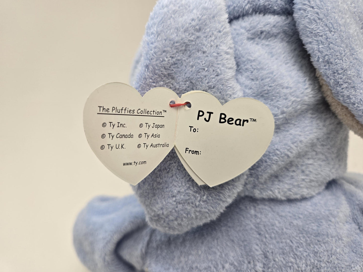 Ty Pluffies “PJ Bear” the Bear with Bunny Ear Blue Pajamas - Non-Removable - *Larger Version* (10 inch)