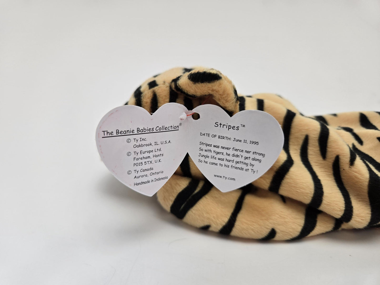 Ty Beanie Baby “Stripes” the Tiger - Handmade in Indonesia with Canadian Tush - Rare! (8.5 inch)