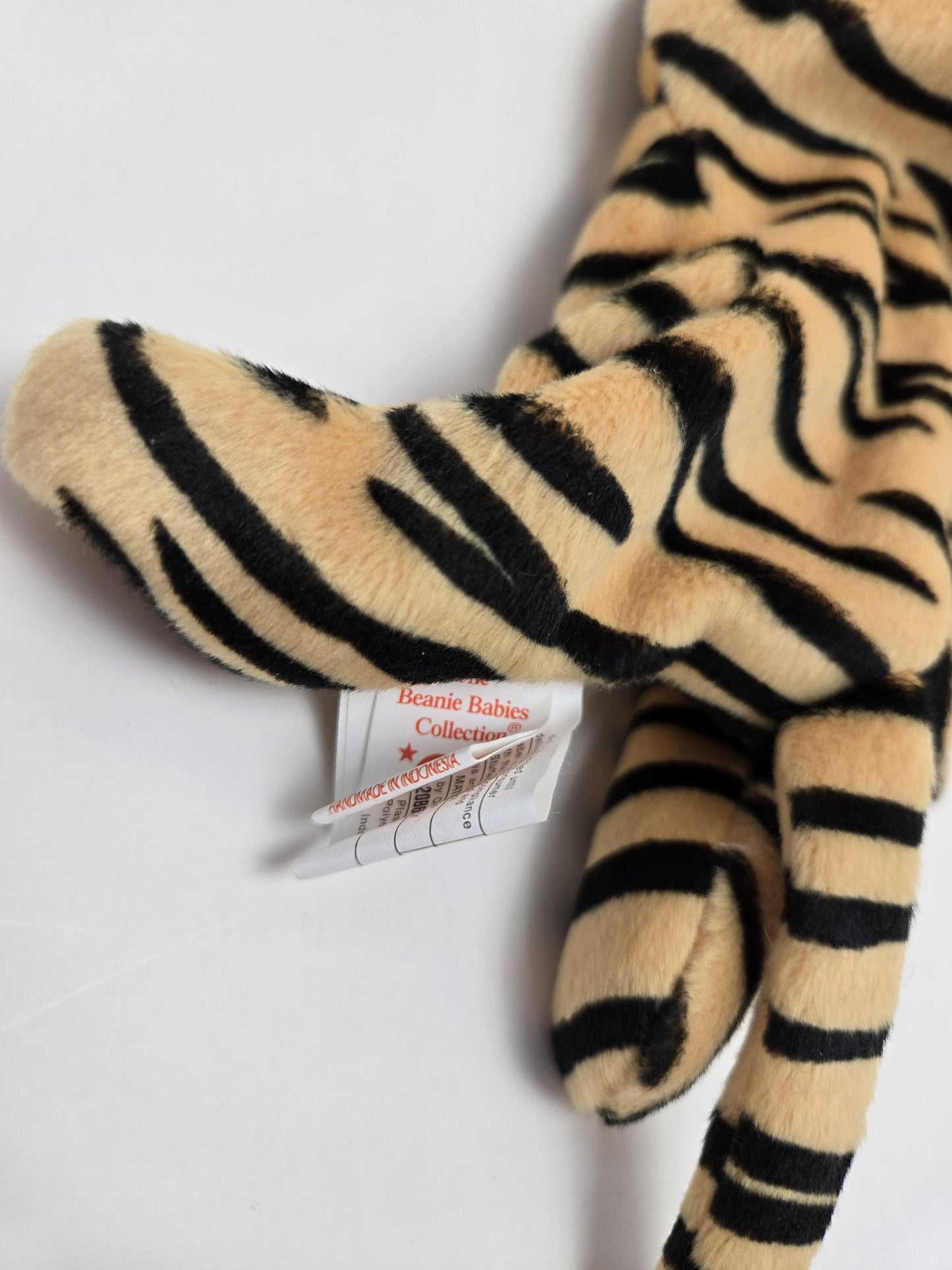 Ty Beanie Baby “Stripes” the Tiger - Handmade in Indonesia with Canadian Tush - Rare! (8.5 inch)